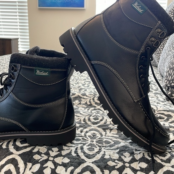 Men’s Size 13 Woolrich Black Mid-calf Leather Boots w/White Topstitching - Picture 4 of 12